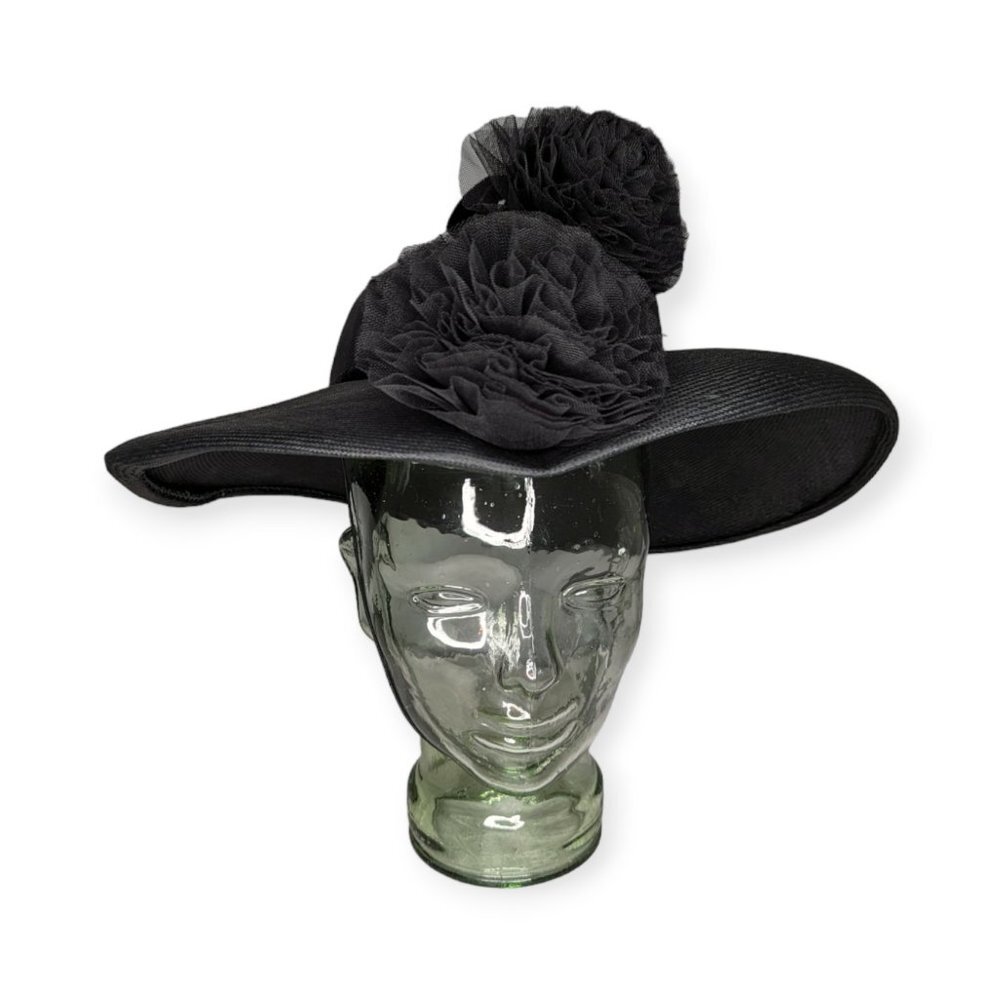 Vintage Millinery Design Studio Black Derby Wide Brim Hat